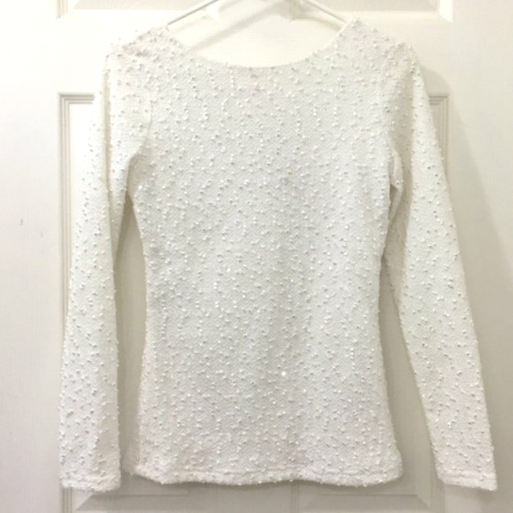 Jennifer Lopez White Long Sleeve Top S Sparkle
